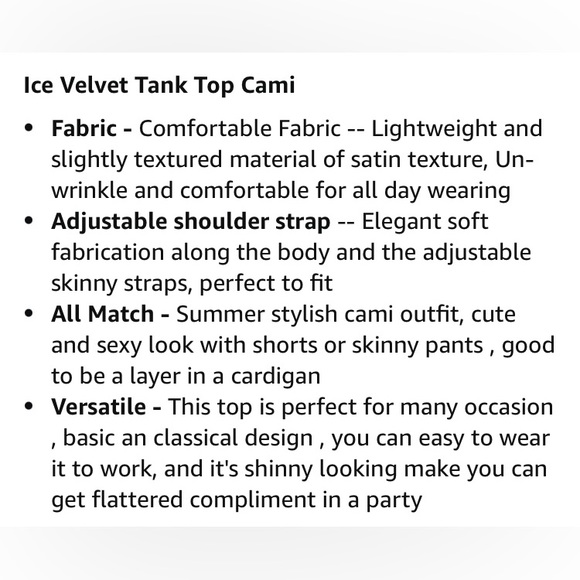 Ice Velvet Tank Top Cami - Picture 11 of 11